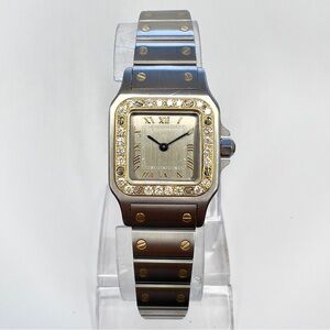 CARTIER SANTOS GALBEE 24mm Quartz 2 Tone 0.69TCW Diamond Watch Bronze Dial